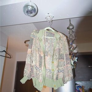 90s Vintage Sheer Patchwork Cardigan / Blouse